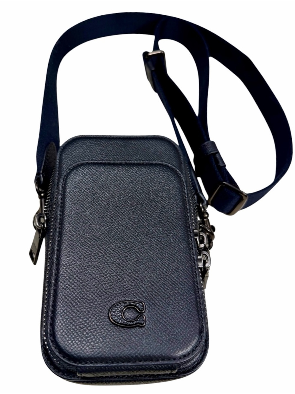 Coach Travel Phone Crossbody Pebbled Black Leather Crossbody Bag Structured